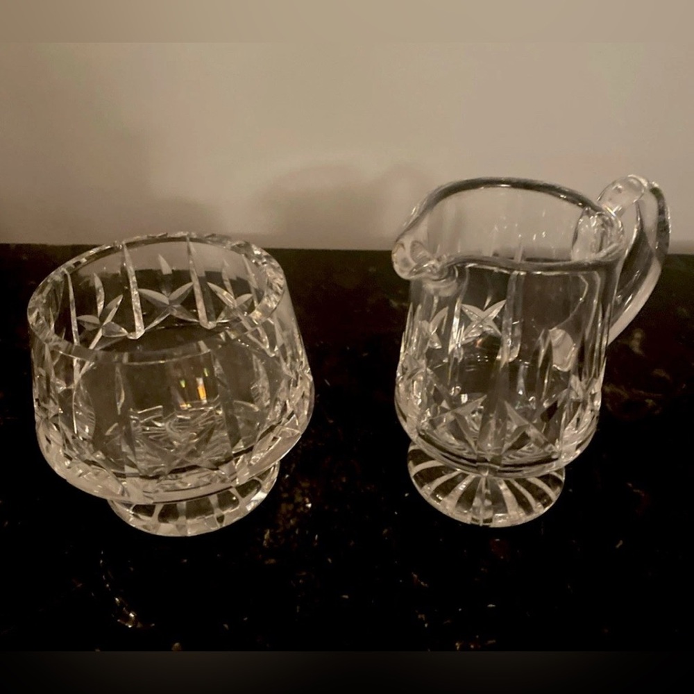 WATERFORD CRYSTAL LISMORE FOOTED SUGAR AND CREAMER SET